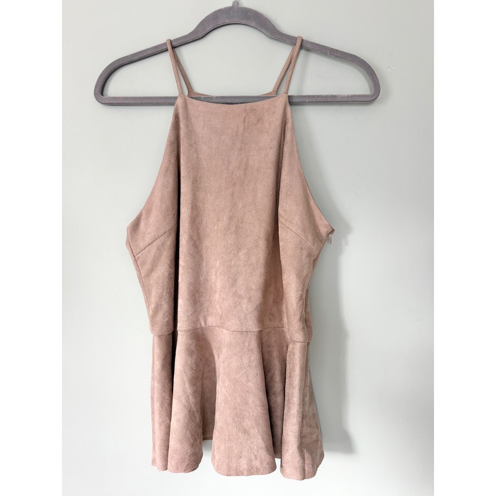 Design Lab Lord & Taylor Faux Suede Peplum Tank Top Tan Brown High Neck  Large